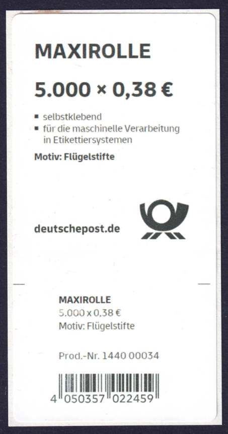 0,38Euro_5000er-Rolle_BDB.jpg_1 0,38€, Mi. Nr. 3742 **, 5000er Rolle Verpackungslabel