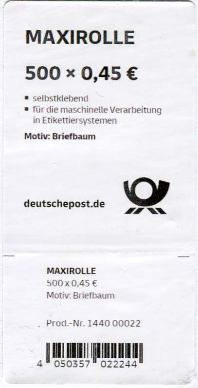 0,45Euro_500er-Rolle_BDB_Label_2.jpg_1 0,45€, Mi. Nr. 3713, 500er Rolle Verpackungslabel 2