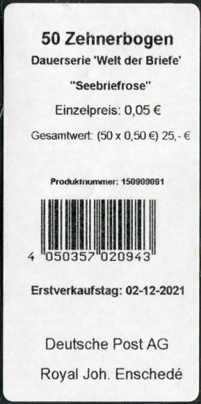 5Cent Welt der Briefe Verpackungslabel,  Druck Royal Johan Enschedé ( RJE )