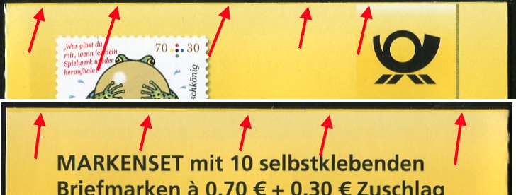 MH 108 ** Fehlschnitt, gelber Rand oben Seite 1 und 4 MH 108 ** Fehlschnitt, gelber Rand oben Seite 1 und 4