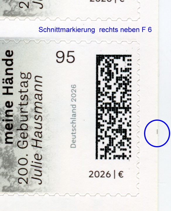 FB 156 ** mit Schnittmarkierung neben F 6, DMC Code, Produkt Nr. 1523 02035,  Druck Bagel