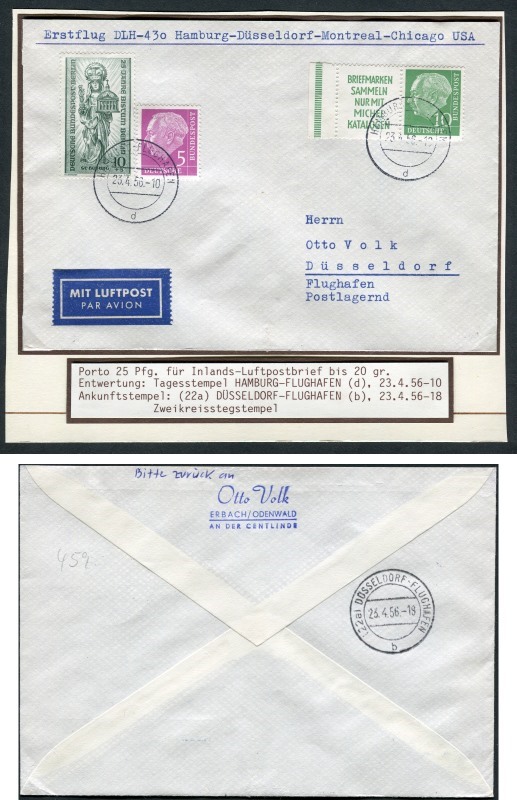 Brief mit W5 + 5Pf + Berlin 10 PF Erstflug