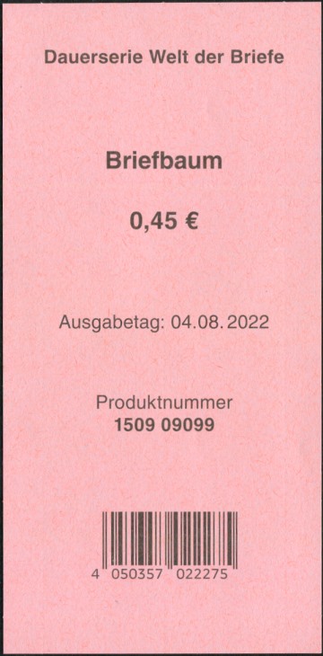 45Cent Welt der Briefe Zwischenblatt, Bundesdruckerei ( BDB )