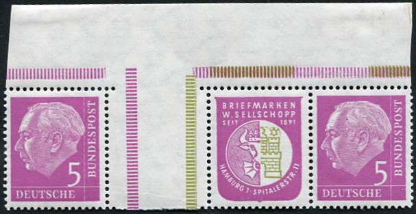 Bund ZDR WZ 9 **  aus MHB 4.1 mit PLF II, Oberrand mit Strl., ungefaltet