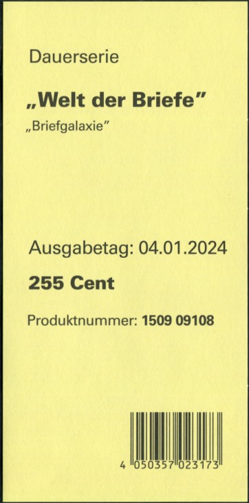 255Cent Welt der Briefe Zwischenblatt,  Druck Royal Johan Enschedé ( RJE )