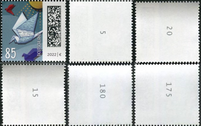0,85€, Mi.Nr.3645 I ** Einzelmarke mit 2 stelliger Nr. gerade