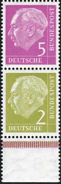 Bund ZDR S19a **, Unterrand nur aus MHB 4.1 + 4.2, Dunkelgelboliv + lebhaftrosalila beide durchgehend