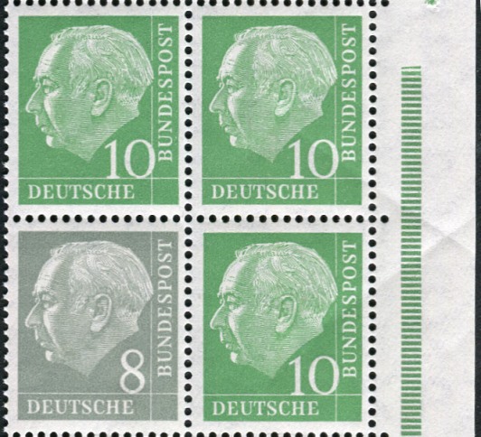 Bund ZDR S 45 ** 4er Block mit Strl. oben kurz