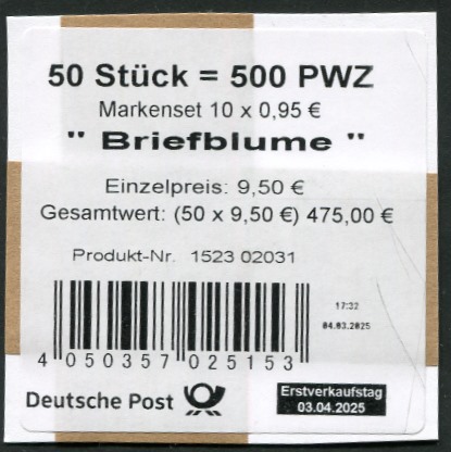 FB 150 Verpackungslabel, Produkt Nr. 1523 02031,  Druck GDL