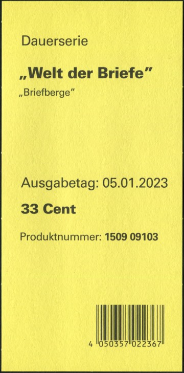 33Cent Welt der Briefe Zwischenblatt, Druck Royal Johan Enschedé ( RJE )