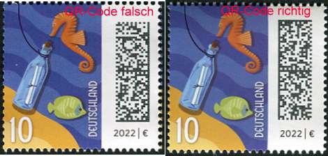 bu010_RM_QR_falsch_richtig_vergleich_3723.jpg_1 0,10€, Mi.Nr.3723 K ** Einzelmarke mit 2stelliger gerader  Nr. mit 0, DMC-Code kopfstehend