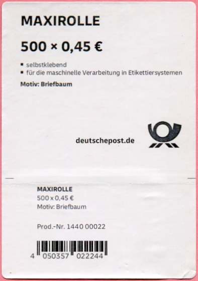 0,45Euro_500er-Rolle_BDB_Label_1.jpg_1 0,45€, Mi. Nr. 3713, 500er Rolle Verpackungslabel 1