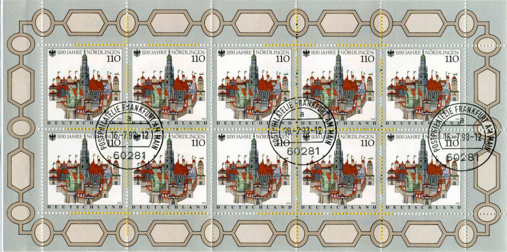 MH 037 Ersttagsstempel Frankfurt,  oben nicht dgz + 12ZL Ansatz
