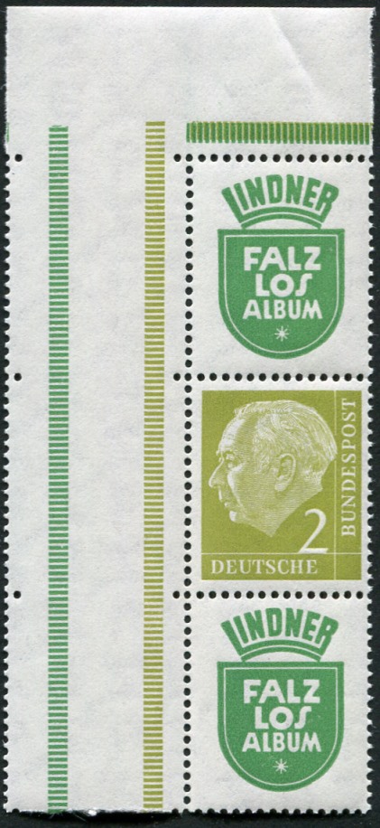 Bund ZDR S 38b ** Oberrand mit Zwischensteg, Strl. grün durchgehend
