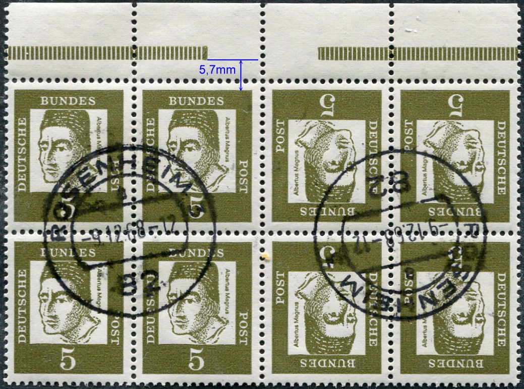 Bund ZDR K2b.2.2 gest. Oberrand, Strl 18,5mm unterbrochen, Strl zum Markenbild 5,7mm