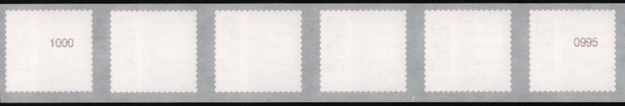1,00€, Mi.Nr.3653 II **, 6er Streifen mit 4-3stelliger Nr., 5000er Rolle
