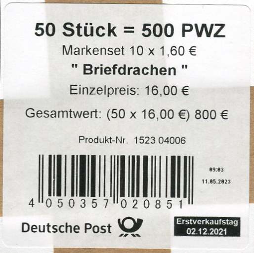 FB 116aI Verpackungslabel Typ 2c, Datum kleine Schrift,€ unter PW, Druck Giesecke & Devrient 