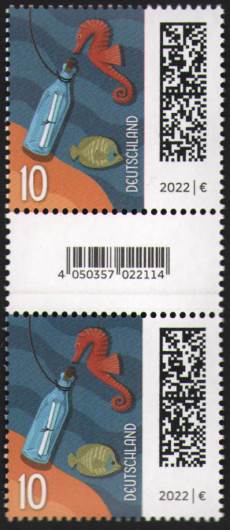0,10€, Mi.Nr.3723 II ** 200er Rolle, SZ2 mit 3 stelliger Nr. gerade, EAN Code , Druckplattenende, Druck Bundesdruckerei