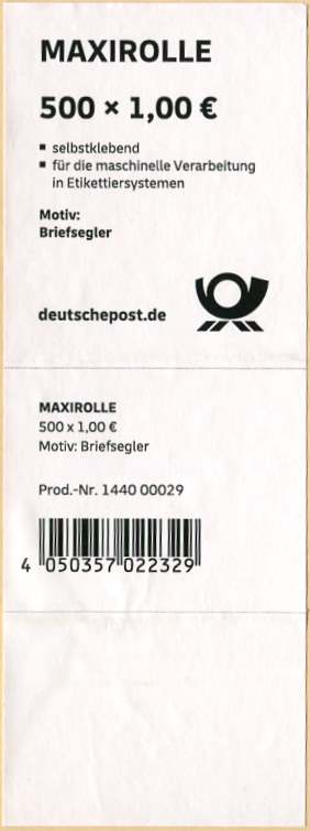 1,00€, Mi.Nr.3653 II **, Verpackungslabel, 500er Rolle 