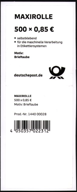 0,85€, Mi.Nr.3652 IV **, Verpackungslabel, 500er Rolle