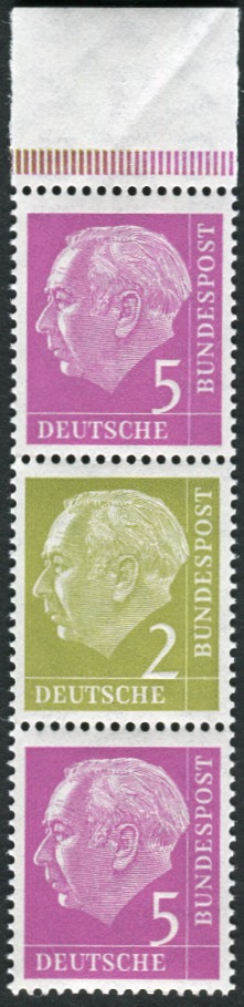 Bund ZDR S20c ** Oberrand nur aus MHB 4.1 + 4.2, Strichleiste lebhaftrosalila durchgehend, Dunkelgelboliv bis zur Mitte