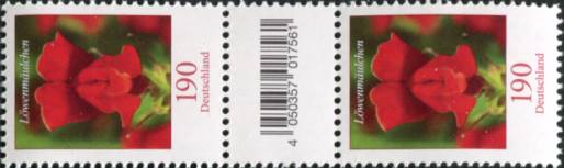 1,90€, Mi.Nr.3474 **  100er Rolle SZ2 mit 1 stelliger ungerader Nr. Typ 2, EAN Code B
