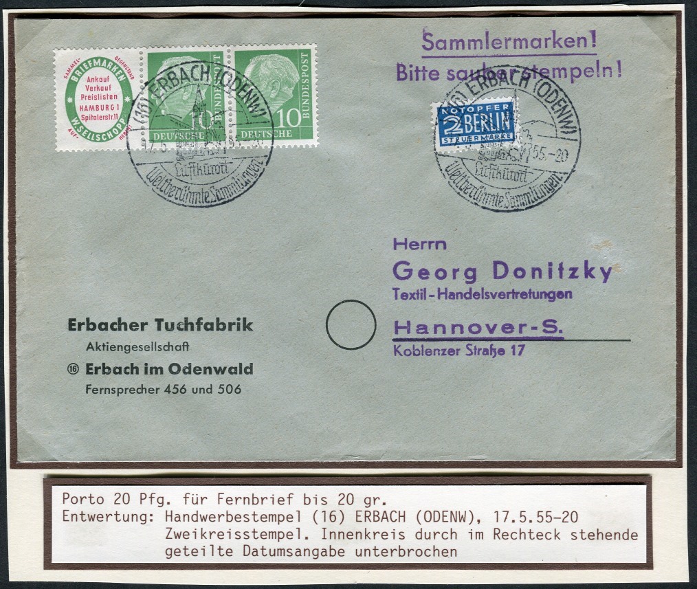 Brief mit W4 + 10PF Fernbrief