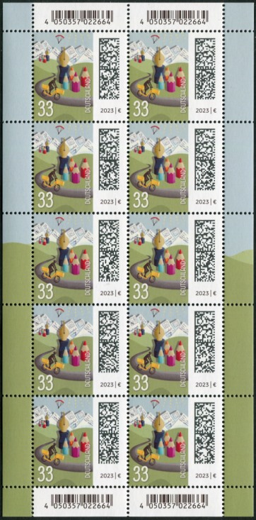 33Cent Welt der Briefe 10er Bogen, Druck Royal Johan Enschedé ( RJE )