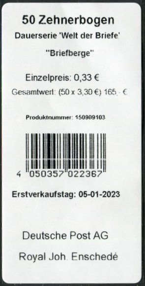 33Cent Welt der Briefe Verpackungslabel, Druck Royal Johan Enschedé ( RJE ) 
