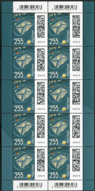 255Cent Welt der Briefe 10er Bogen,  Druck Royal Johan Enschedé ( RJE )