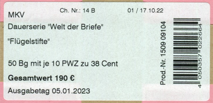 38Cent Welt der Briefe Verpackungslabel, Bundesdruckerei ( BDB )