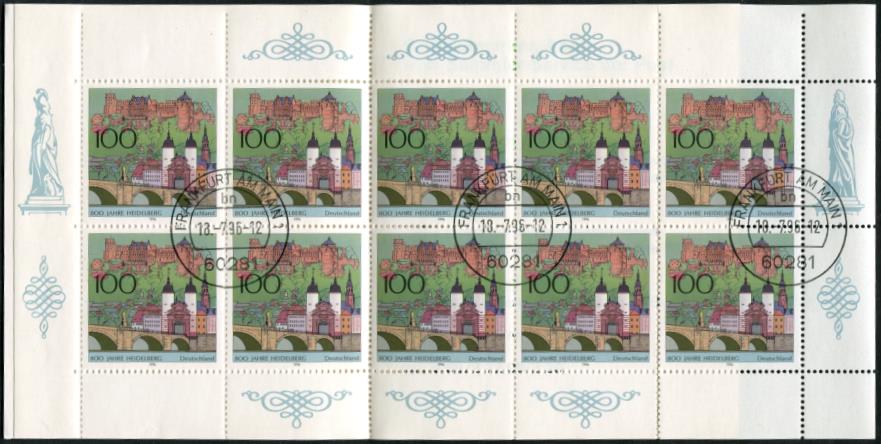 MH 33 Ersttagsstempel Frankfurt. oben nicht durchgezähnt MH 33 Ersttagsstempel Frankfurt. oben nicht durchgezähnt